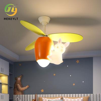 China Children'S Cartoon Creative Cute Rabbit Carrot Ceiling Fan Light For Boy Girl Bedroom en venta