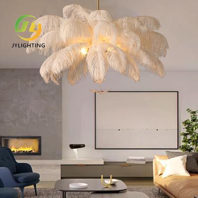 China Nordic Creative Luxury Ostrich Feather Bird Pendant Light Modern Simple Bedroom Chandelier for sale