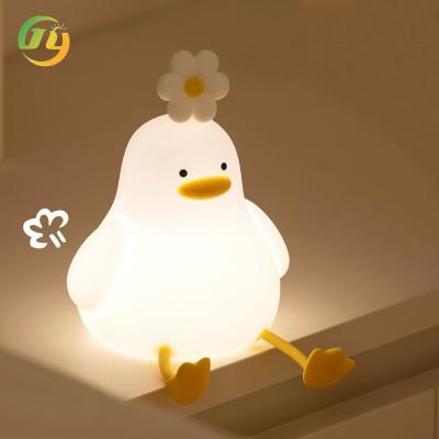 China Kawaii Bedroom Decor Timer Baby Night Light USB Rechargeable Cute Duck Lamp Silicone Dimmable Flower Duck Night Light for sale