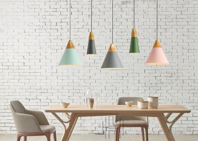China Modern minimalist colorful bedroom restaurant bar cafe Wood aluminum metal small pendant lamp for sale