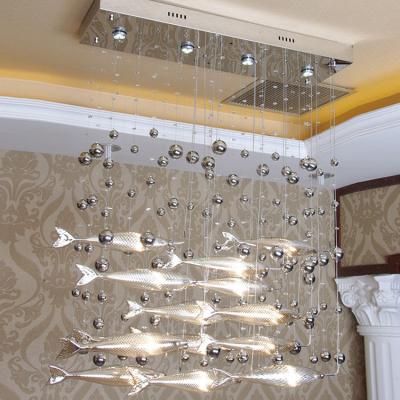 China Chrome Or Silver G4 Glass Modern Pendant Light Fish Shaped Home Decoration for sale