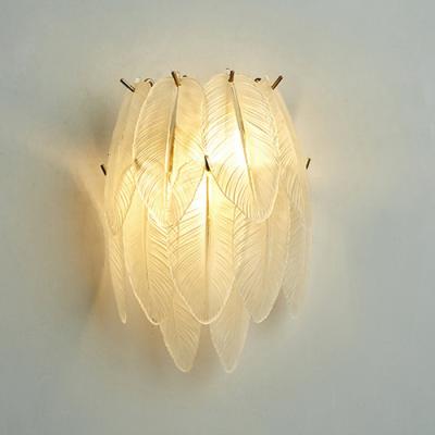 China G9 Iron Art Golden Feather Crystal Wall Lights 25cm For Bedroom for sale