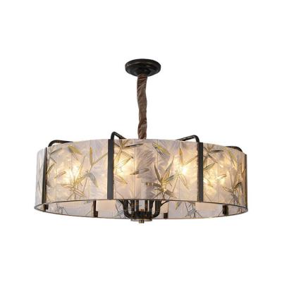 China Enamel Bamboo Leaf Chandelier Light Copper Glass E14 Lamp Holder for sale