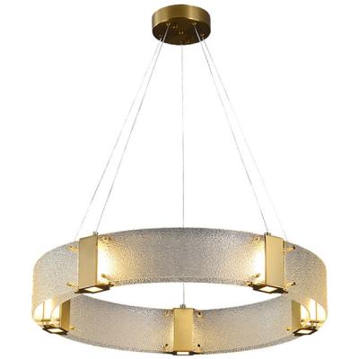 China Double Glass Crystal Ring G9 Pendant Light Modern Brushed Stainless Steel for sale