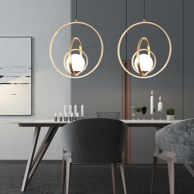 China Metal Copper Color 3 Ring Glass Ball Pendant Light Electroplating for sale