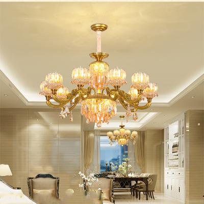 China Sala de estar interior que cuelga el estilo moderno de lujo de Crystal Pendant Light Glass Gold en venta