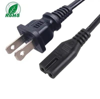 China Black USA Power Cord 10A 125V 2 Pin NEMA 1-15P Plug To IEC 320 C7 for sale