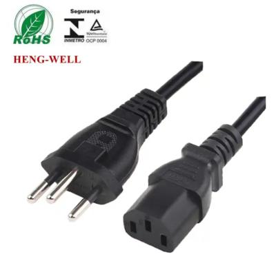 China Laptop Brazil Power Cord 3 Pin Plug IEC C13 Connector Cable 10A 250V for sale