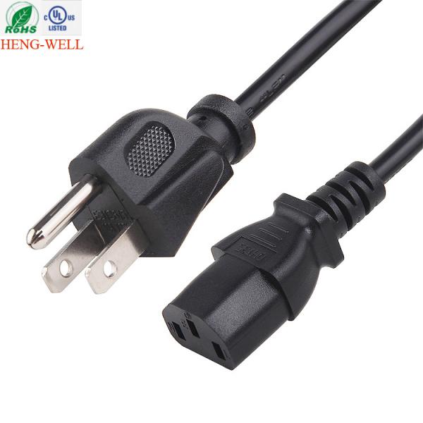 Quality UL 3 Wire USA Power Cord 18AWG Electrical NEMA 5-15p To IEC C13 Laptop Cable for sale