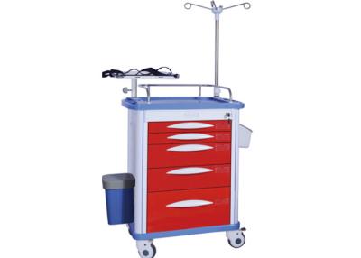 China ABS Medical Trolley Red Color Emergency Cart 5 Drawers Hospital Crash Cart ALS - ET003 for sale