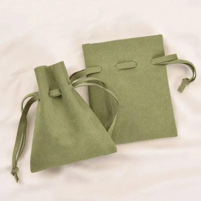 China Avocado Green Small Microfiber Velvet Jewelry Bags Custom Jewelry Pouches With Logo for sale