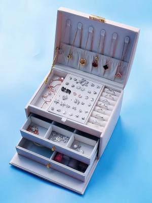 China Customized Luxury Small Jewelry Box Organizer PU Handle Jewellery Organiser Box for sale