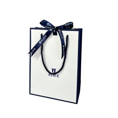 China Customized Logo White Blue Jewellery Handbags Paper Gift Bag For Shopping for sale