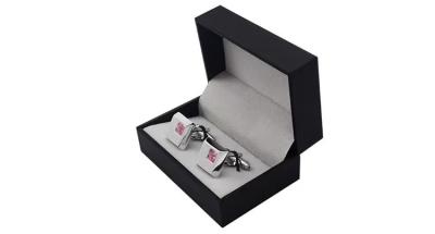 China Black Leatherette Gifts Packing Boxes Cufflink Boxes Packaging With Elastic for sale