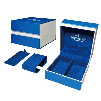 China Sapphire Blue Plastic Luxury Watch Packaging Box Jewelry Box For Necklaces And Earrings for sale