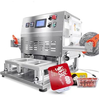 China Hygiene Pneumatic Operation Fresh Chicken Salad Food Tray Sealer Plastic Food Box Package Machine for sale