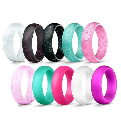 China Women Stylish Custom Silicone Rings With Fine Flash Chic Silicone Wedding Rings for sale