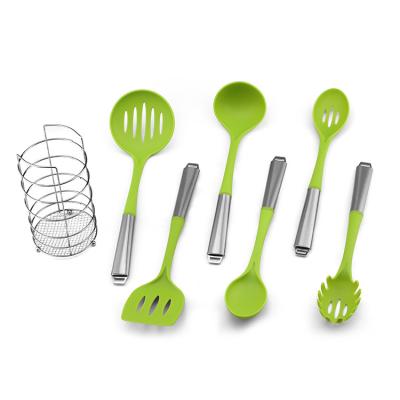 China Oilproof Odorless Silicone Kitchen Tool Set , Heatproof Silicone Cooking Spoon Set for sale
