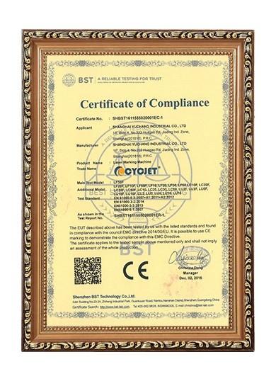 CE Certificate for Laser Marking Machine - SHANGHAI YUCHANG INDUSTRIAL CO., LIMITED