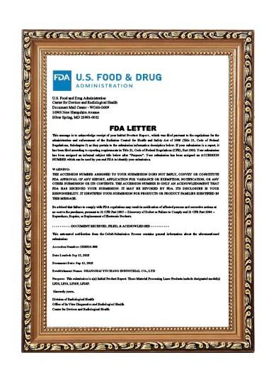 FDA Certificate - SHANGHAI YUCHANG INDUSTRIAL CO., LIMITED