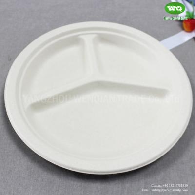 China 2022 Best Sell  Eco-Friendly Sugarcane 3-Compartments Plate Heavy-Duty Takeaway Plates Natural Plant Fiber Prodcut for sale