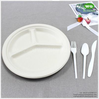 China Biodegradable Sugarcane 10 Inch 3-Compartments Plate-HeavyDuty Plate, Natural Disposable Bagasse Plate for Party,Picnic for sale