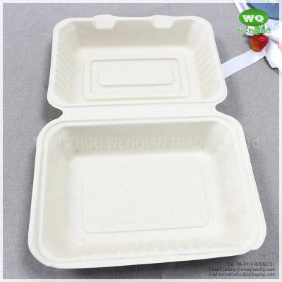 China Disposable Natural Color Sugarcane Pulp 7x5 Inch Clamshell -Recycle Biodegradable Disposable Bagasse 9*6 Inch Lunch Box for sale