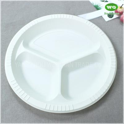 China Eco-Friendly Natural Plant 10 Inch 3-Compartments -Disposable Bioplastic 10 Inch Plate-Biodegradable Plastic Party Plate for sale
