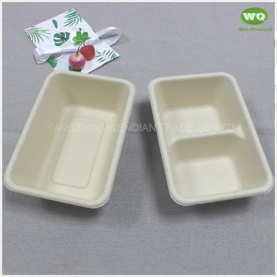 China Biodegradable Wheat starw Fiber Atural Bagasse Fibers Sugarcane Paper 700ml Rectangular Pulp 2-Coms Meal Boxes With Lid for sale
