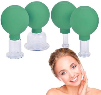 China 4 Pieces  Green Glass Silicone Cupping Cups Massage Vacuum Suction Cupping Cups For Body Face Leg Arm Back for sale
