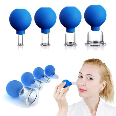 China 15/25/35/55mm 4 pcs Rubber Vacuum Suction Massage Cup Glass Therapy Set Facial Silicone Cupping for sale