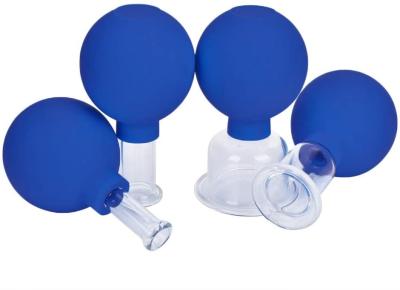 China da família de vidro da massagem do corpo da sução da cabeça do PVC dos copos do vácuo 4Pcs/Set azul acupuntura meridiana colocando à venda