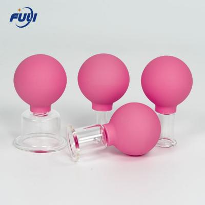 China Four Different Size Pink  Suction Therapy Massage Cup Silicone Face Vacuum Suction Therapy Glass Facial Cupping for sale
