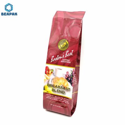 China Side gusset flat bottom custom printed drip coffee bean packaging bag aluminum foil coffee bag with valve and tin tie for sale