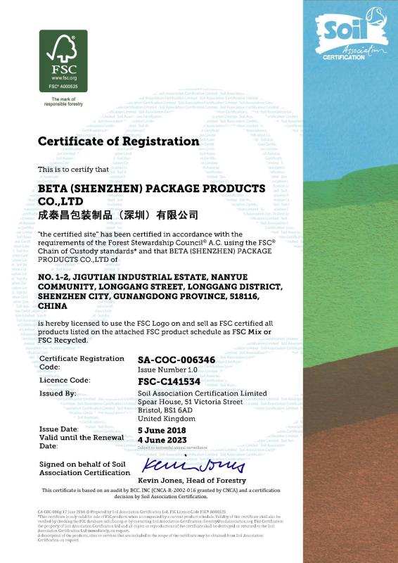 FSC certificate of registration - BETA(ShenZhen) Package Products Co.Ltd.