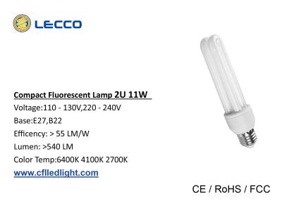 China 11W T4 Compact Flourescent Lightbulbs , 2 Pin Cfl Bulbs Tricolor Triphosphor for sale