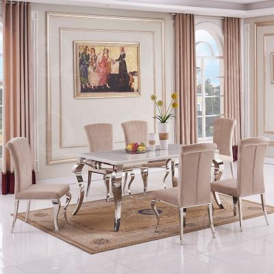 China Silvery Legs Luxury Marble Dining Table 60inchx36inchx30inch Italian Modern Style for sale