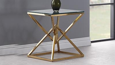 China 50cmx50cmx55cm Stainless Steel Side Tables For Living Room with Glass Top for sale