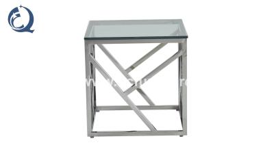 China Square 55x55x55cm Stainless Steel Side Tables Clear Glass Home Furniture for sale