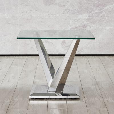 China 60x60x60cm Stainless Steel Side Tables Glass Top 0.24CBM No Folded for sale