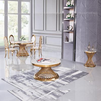 China Living Room Round SS Steel Furniture Dining Table With Marble Top for sale