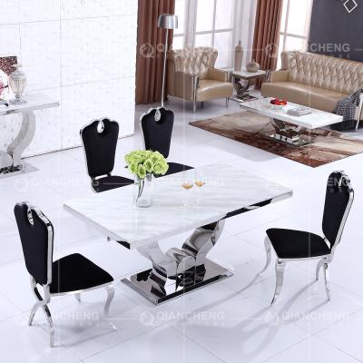 China Modern 150x90x75cm 6 Seater Marble Top Dining Table Qiancheng Furniture for sale