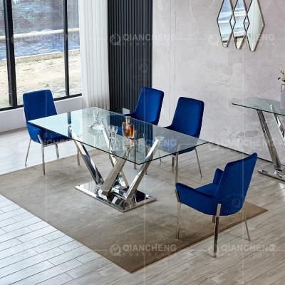 China Qiancheng 0.4cbm Glass Dining Sets 6 Chairs 200cm Dining Table And Chairs for sale