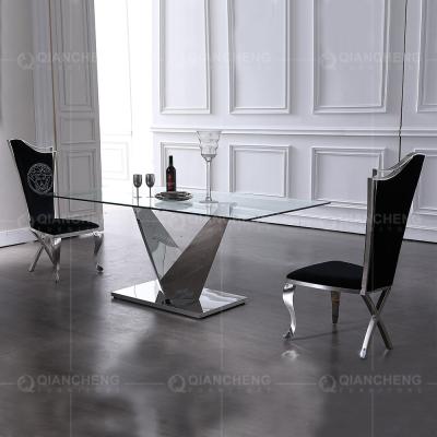 China Stable OEM Tempered Glass Dining Table Rectangle 1.2mm 201 stainless steel for sale