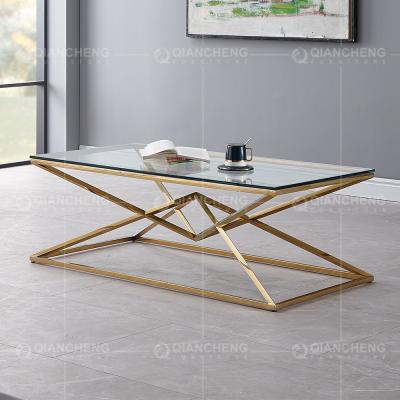 China No Folded 9.5kg Stainless Steel Glass Top Coffee Table For Living Room for sale