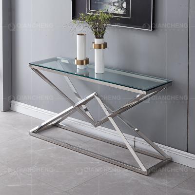 China Clear Glass 151x40x75.5cm Stainless Steel Console Table French Style Console Table for sale