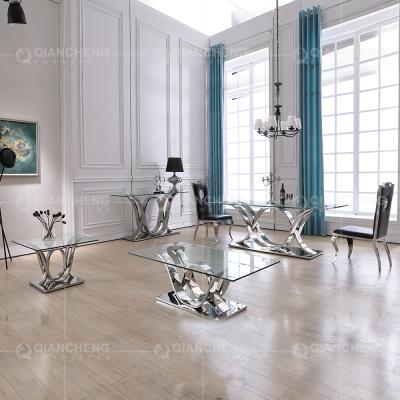 China Living Room ODM Metal Console Tables Glass Top With Plastic Corner Feet Pads for sale