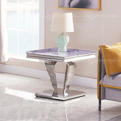 China Mirror Silver 60cmx60cmx55cm Stainless Steel Side Tables Marble Top Square Shape for sale