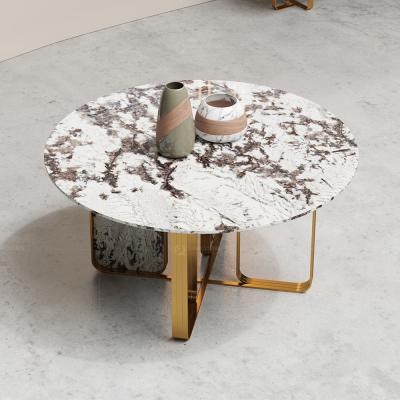 China White Round Luxury Custom Marble Dining Table With Stainless Steel Metal Base in Gold for sale