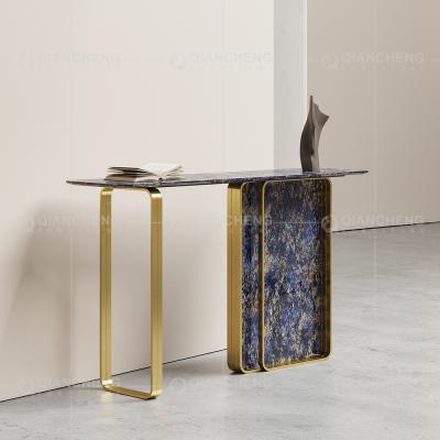 China Brush Gold SS Console Table Leg Base 11mm Sintered Stone Top for sale